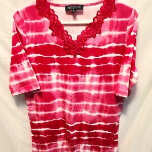 NEW Women Top Short Sleeve Pink White SZ M Jones N.Y. DISCOUNT SHIPPING!!
